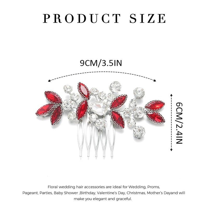 Catery Rhinestone Bride Wedding Hair Comb Red Crystal Side Comb Bridal Hair Piece Clips Headpiece Bridesmaid Hair Accessories for Women and Girls - Image 2